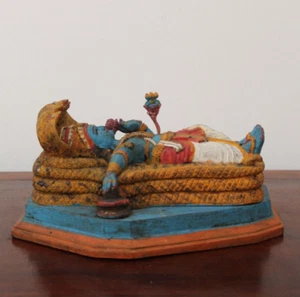 Ananthasayana Vishnu Statue Sleeping Mahavishnu Vintage Wooden Sculpture Shesha - Picture 1 of 6