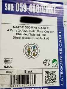Vertical Cable 059-486/CMXT F/UTP CAT5E LSZH Direct Burial Waterproof Black/50ft - Imagen 1 de 12
