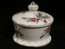 ROUND TRINKET BOX AND LID TRANSFER FLORAL PATTERN