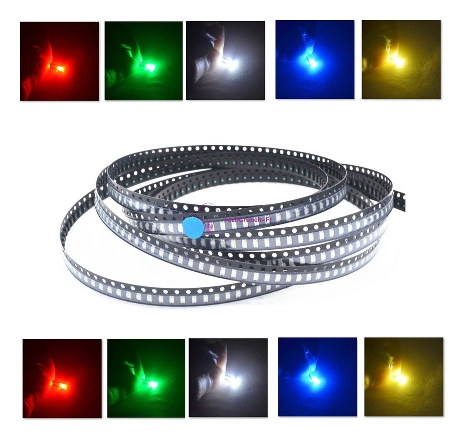 LED 1206 SMD SMT LED Red Green Blue Yellow White 5 Colours Light Super Bright