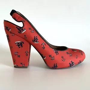 Anthropologie Leifnotes Gigi Slingbacks Women’s Size 40/US 10 Orange Navy Heels - Picture 1 of 17