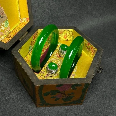 precious  Nature ice green Burmese jade jadeite bracelets Rings sets - Image 1 of 4