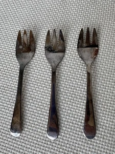 Set 3 piccole forchette 5" antipasto bambino Sheffield England placcato argento vintage  - Foto 1 di 4