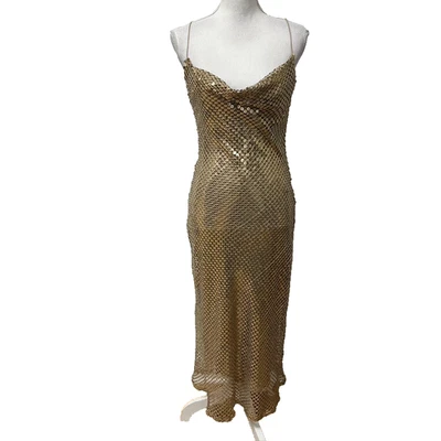 Sexy Vestido Formal Zara Tejido Lentejuelas Para Mujer Pequeño Dorado Cuello Redondo Midi Salir Foto 1 de 4