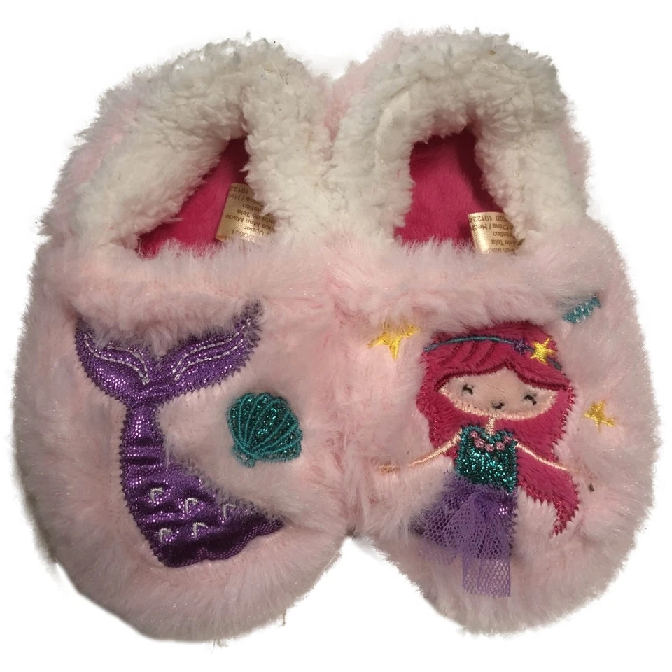 Toddler Girls Plush Pink Mermaid Slippers House Shoes 5-6 - Image 1 of 1
