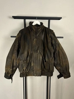 Vintage Streetwear Japanes cropped boxy fit jacket with genuine leather 90s Y2K - Image 1 of 4