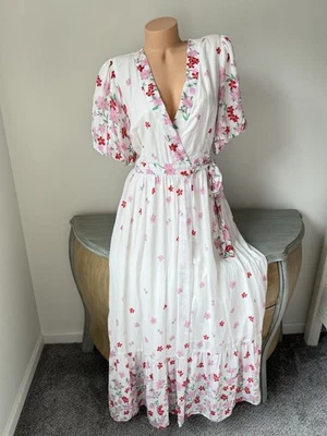 Draper James Maxi Wrap Dress White Floral L Rayon Lightweight Feminine Breezy V - Image 1 of 4