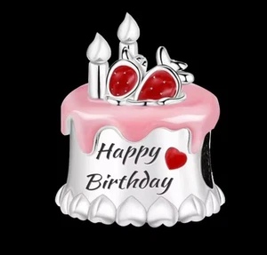 Sterling Silver 'Happy Birthday' Cake Charm Or Pendant + FREE Bracelet UK - Picture 1 of 5