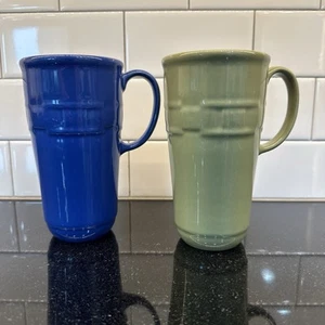 Longaberger Keramik blau & salbeigrün gewebt Traditionen groß Steinzeug Reisebecher - Bild 1 von 14