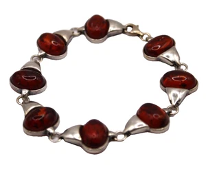 Conjunto de bisel de plata de ley 925 vintage pulsera de eslabones ámbar ovalado de 8" pulgadas - Imagen 1 de 4