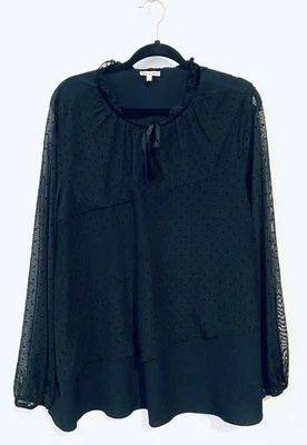 Juicy Couture Top Womens XXL Black Swiss Dot Over Lay Velvet Whimsigoth Witchy - Image 1 of 4