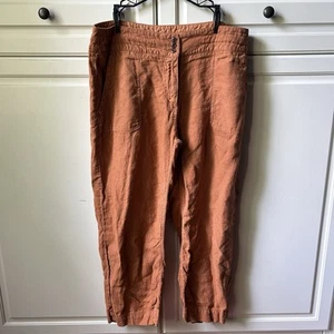 Poetry Heavy Linen Cropped Trouser Pants Brown Terracotta Size 14 - Picture 1 of 13