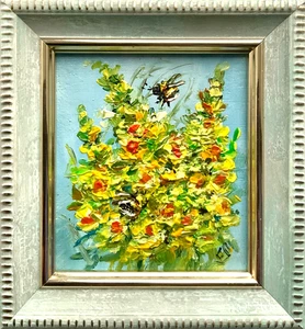 Wild flowers Original oil painting Yellow floral painting 3.2x2.7in - Picture 1 of 6