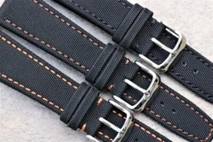 Handmade Dense Fabric Watch Strap Black Military/Aviator Style Durable Stitch - Picture 1 of 4