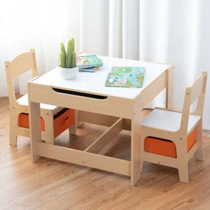 Children Kids Table Chairs Set With Storage Boxes Blackboard Whiteboard Drawing - Picture 1 of 10