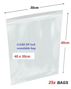 Clear Re-sealable ZIP Lock plastic bag 40cm x 30cm - 25x bags - Picture 1 of 1