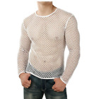 Men's Fashion Fishnet T Shirt Blouse Crew-Neck Sheer Shirt Sexy Tops Club Shirt
