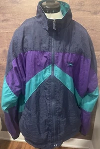Vtg 90s Reebok Lightweight L Zip Up Windbreaker Running Jacket Purple Blue Teal - Picture 1 of 7