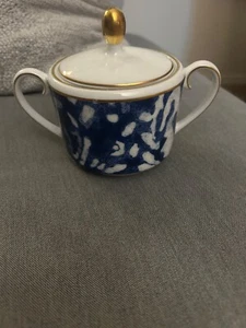 Ralph Lauren Round Hill Sugar bowl Blue On White Gold Trim Portugal - Picture 1 of 2