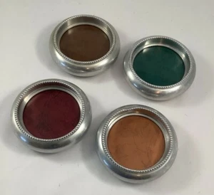 Set 4 sottobicchieri vintage argento metallo-cerchio similpelle/vinile base 4"x1,5" - Foto 1 di 2