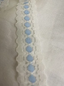 Vintage White with Blue Dot Flat 1" wide Lace Scalloped on both sides by 1 yard. - Picture 1 of 5