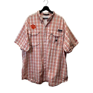 Columbia PFG Shirt Mens XXL Orange Plaid Clemson Tigers Super Bonehead Vented - Picture 1 of 15