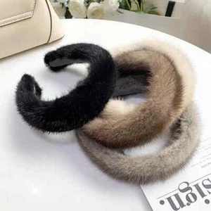 Women Luxury winter Real Mink Fur Fuzzy Headbands Hair Band Hair Hoop Furry Gift - Picture 1 of 16