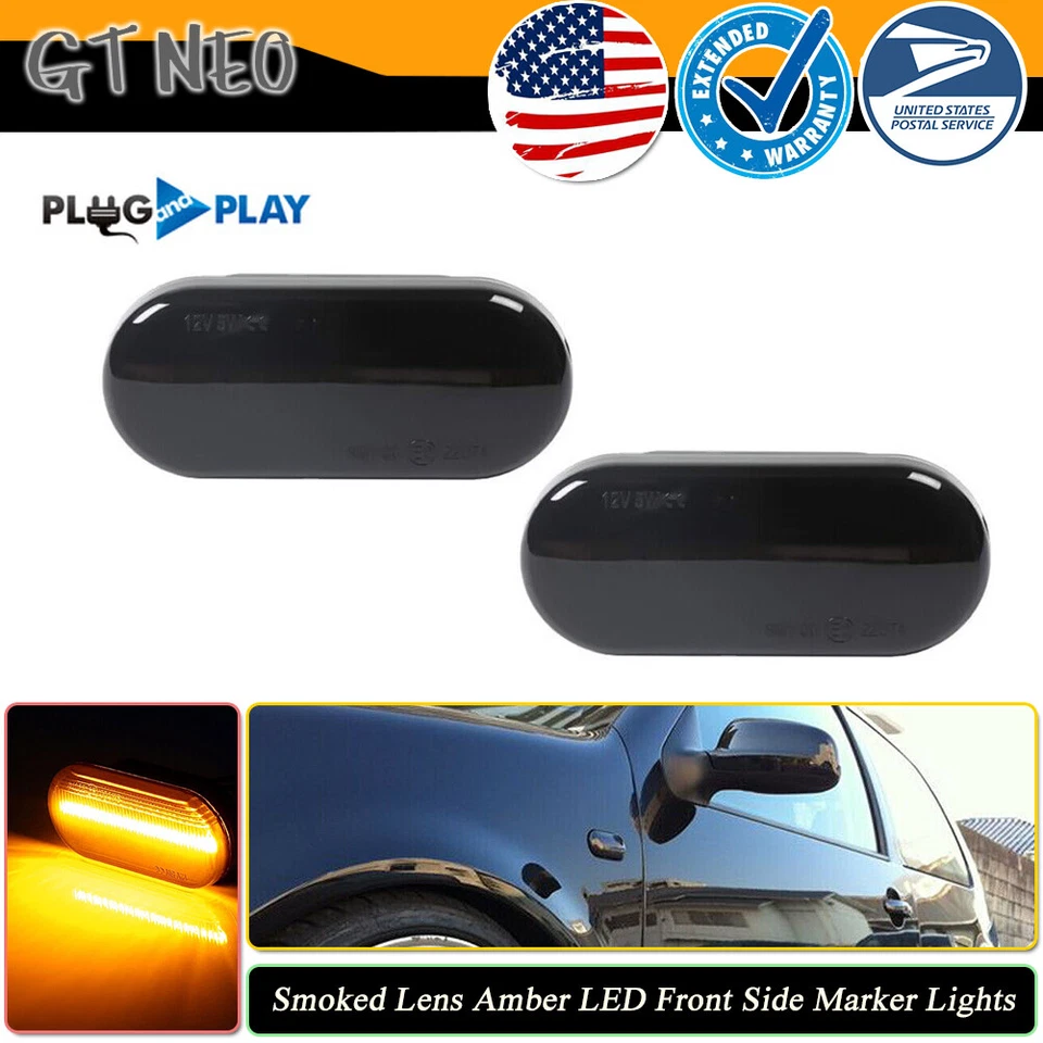 Smoked LED Side Marker Signal Lights For Volkswagen MK4 Jetta GTI R32 Beetle - Image 1 of 4
