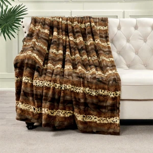 Brushed Leopard Print Faux Fur Throw Blanket – Double-Sided Heavy Soft & Warm - Picture 1 of 46