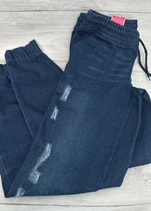 Real Love Youth Girl Denim Jean Pull- up Distress Jogger  Dark blue Size 14 - Picture 1 of 6