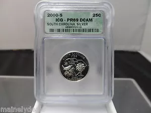 2000 S SILVER SOUTH CAROLINA QUARTER 25C DEEP CAMEO PR69 ICG CERTIFIED - Picture 1 of 2