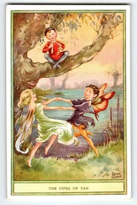 Fairies Lovers Postcard Fairy Fantasy Pipes Of Pan Rene Cloke Valentine & Sons - Picture 1 of 2