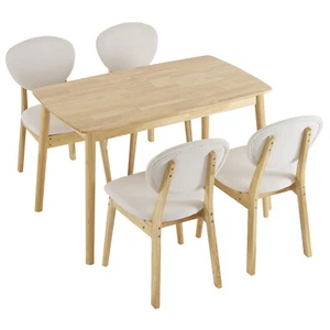 Set of 5 Rubber Wood Soft Package Wood Color Dining Table and Chair Set - Picture 1 of 24