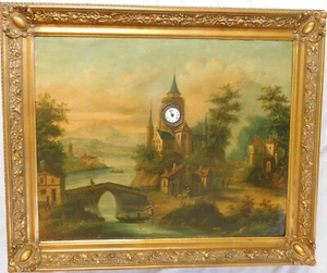 BILDERUHR MIT FLUSSLANDSCHAFT IN FRANKREICH UM 1840 - Bild 1 von 6