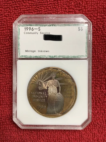 1996-S $1 United States Community Service Silver Toned PCI Old Holder Cover