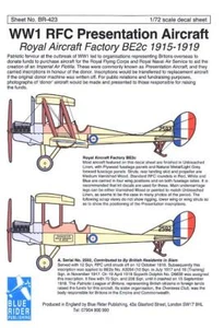 Blue Rider Decals 1/72 ROYAL AIRCRAFT FACTORY BE2c RFC PRESENTATION AIRCRAFT - Picture 1 of 5