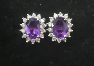 Pendientes Estate Sterling Post Amatista Circonita cúbica, Halo HERMOSOS - Imagen 1 de 8