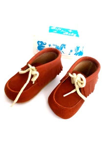 GIFT FOR BABY 0-3 Months SQUAW BOOTS Brown Slip On MOCASSINS - Picture 1 of 3