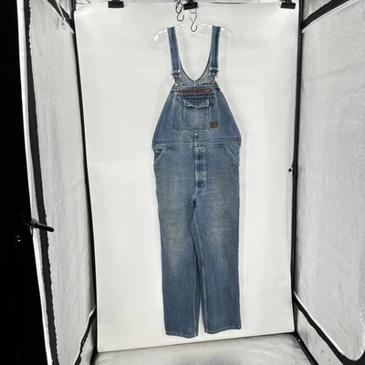 VTG Schmidt Workwear Overalls 38x32 Blue Denim Carpenter Utility Bib Distressed - Image 1 of 4