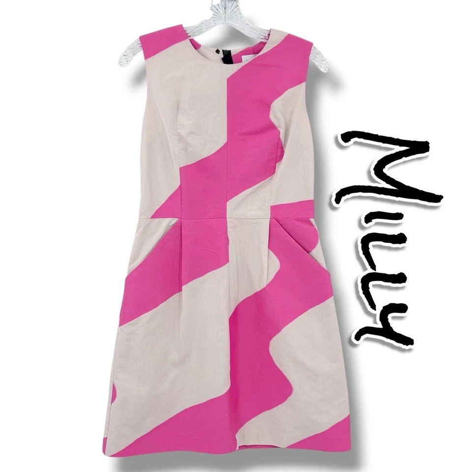 Vestido recto de algodón sin mangas con estampado de ondas de arena rosa Milly Hot para mujer talla 6 Foto 1 de 4