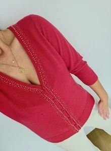 ✂️ TU 100% Pure Cashmere Cardigan Sweater For Repair Craft Size 14 XL 16 XXL Red - Picture 1 of 16