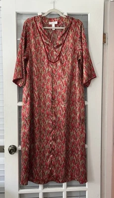 Vestido de casa Oscar de la Renta rosa etiqueta para mujer XL rojo caftán con bolsillos Foto 1 de 4