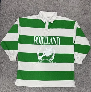 Urban Outfitters Portland Rugby Shirt L/XL verde bianco a righe manica lunga polo - Foto 1 di 18