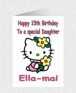 Personalised HELLO KITTY (P) Any Occasion/Birthday A5 Matt White Greetings Card - Picture 1 of 4