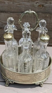 Victorian Silver Plated Cut Glass 6 Bottle Set. Oil Vinegar Salt Pepper Mustard. - Picture 1 of 22
