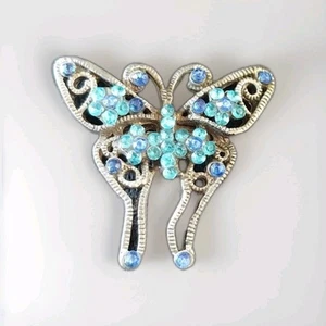 Broche/alfiler peltre pedrería azul oscuro/claro mariposa de colección - Imagen 1 de 2