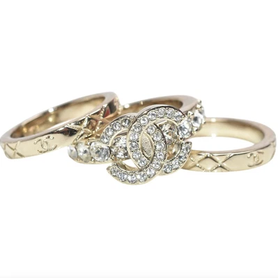 CHANEL B 25P Estrás Cristal CC Matelassé Auténtico Disfraz Anillo Conjunto Talla 6 Foto 1 de 4