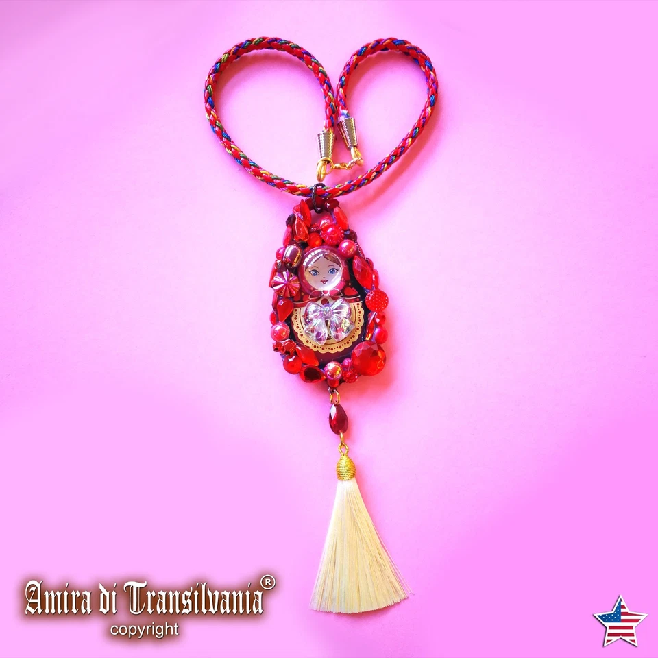 Colar pingente corrente pérola marca luxo boneca Matrioska joia moda feminina - Imagem 1 de 4