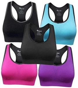 Women's Seamless Racerback Sports Bra High Impact Support Yoga Gym Workout - Picture 1 of 8
