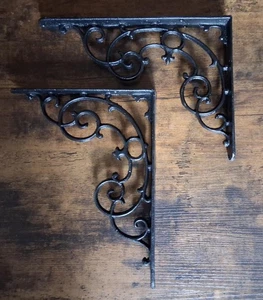 Shelf Brackets Scroll Design Cast Iron Home Office Gift - Picture 1 of 3